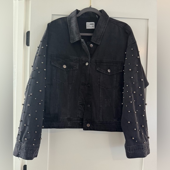Ci Sono Jackets & Blazers - Ci Sono Black Pearl-Studded Jean Jacket